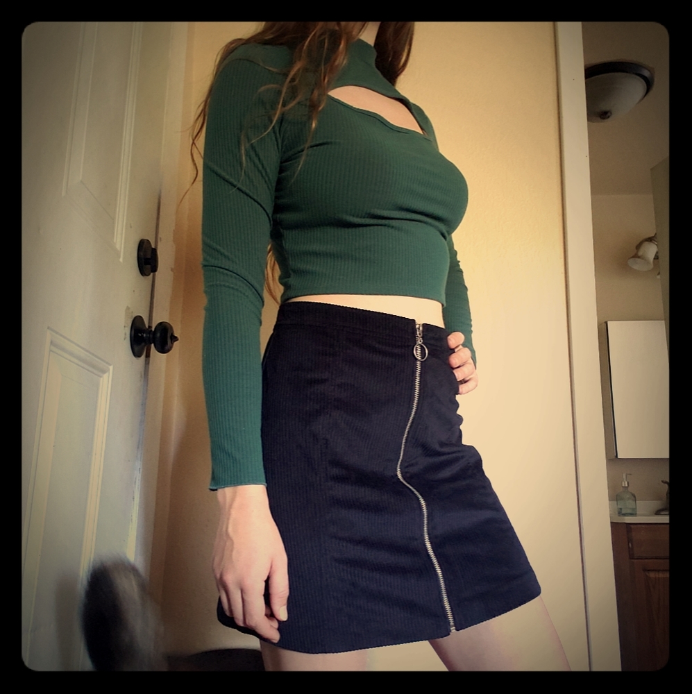 Outfit combo crop top and velvet zip up skirt